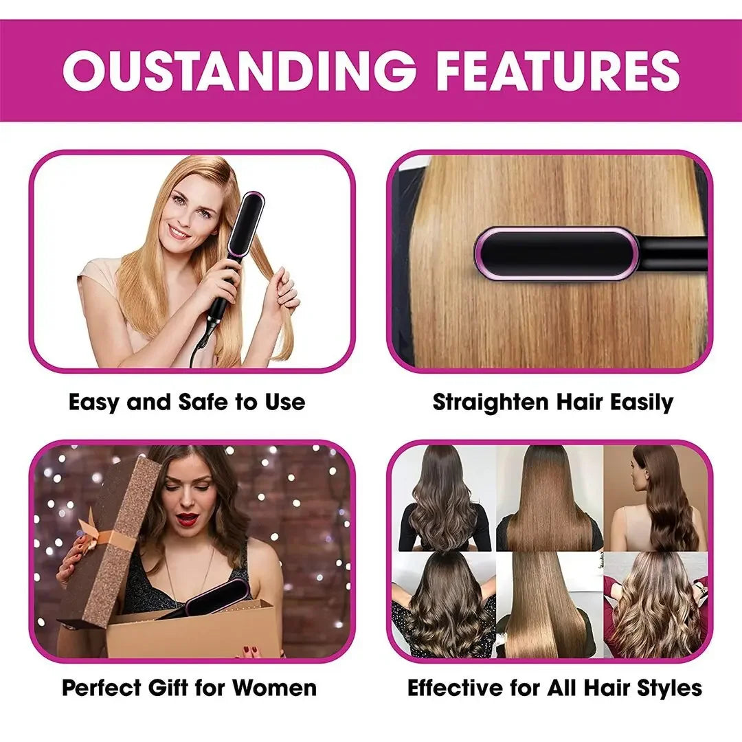 Professional Hair Straightening Brush - Quick Heat Straightener Comb for Effortless Styling and Smooth, Sleek Results