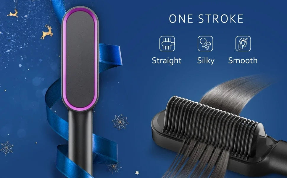 Professional Hair Straightening Brush - Quick Heat Straightener Comb for Effortless Styling and Smooth, Sleek Results