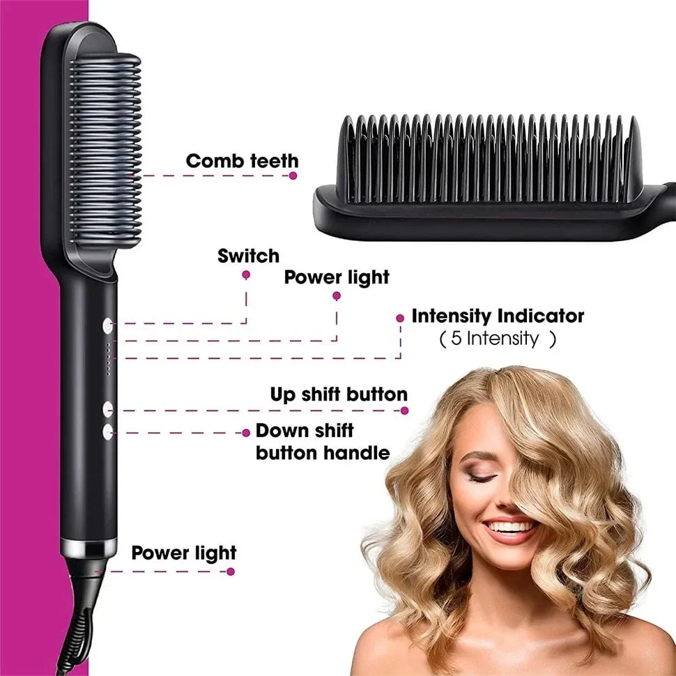 Professional Hair Straightening Brush - Quick Heat Straightener Comb for Effortless Styling and Smooth, Sleek Results