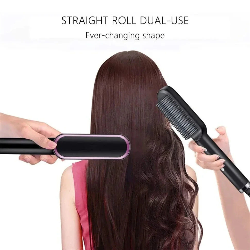 Professional Hair Straightening Brush - Quick Heat Straightener Comb for Effortless Styling and Smooth, Sleek Results